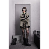 Unisex Jacket Houndstooth Jacket Men and Women Couple Loose Lapels Plaid Jacket